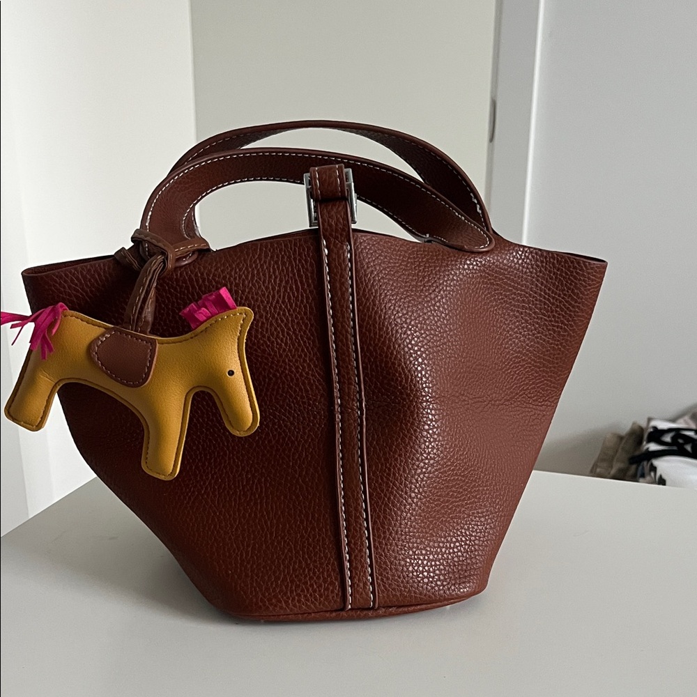 Korean Brand Cisanny Chic Brown Tote with Playful Charm